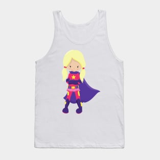 Superhero Girl, Blonde Hair, Purple Cape, Hero Tank Top